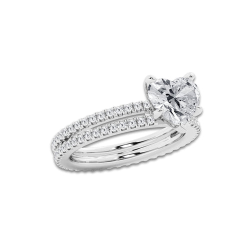 2.68 ctw Heart Lab-Grown Diamond Double Row Diamond Engagement Ring in 14K White Gold for Women | Colorless D, VVS1 Clarity, IGI Certified 2.00 ct Center Diamond