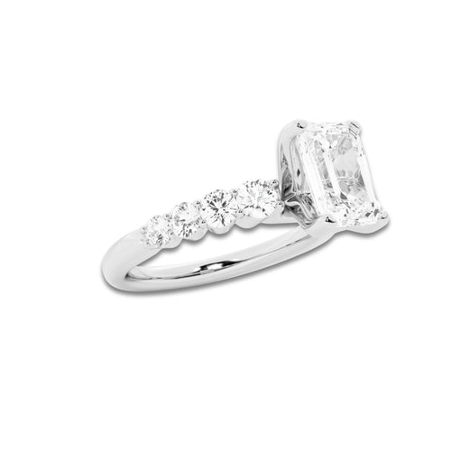 2.54 ctw Emerald Lab-Grown Diamond Side Stone Engagement Ring in Platinum for Women | Colorless E, VS1 Clarity, IGI Certified 2.00 Ct Center Diamond