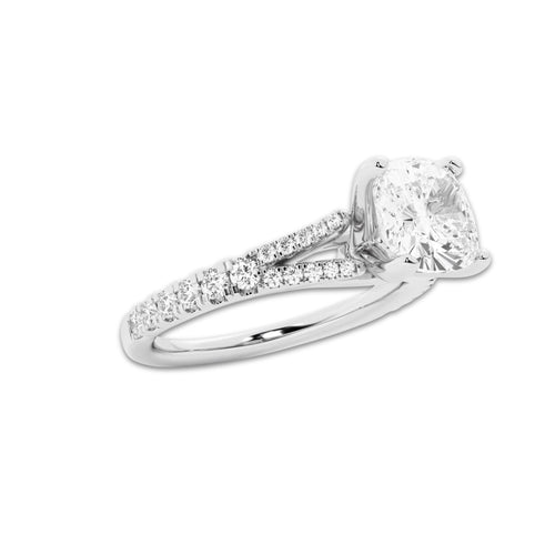 1.83 ctw Cushion Lab-Grown Diamond Split Shank Side Stone Engagement Ring in 14K White Gold for Women | Colorless E, VS1 Clarity, IGI Certified 1.50 ct Center Diamond