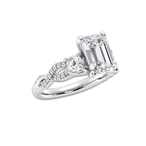5.61 ctw Emerald Lab-Grown Diamond Side Stone Engagement Ring in 14K White Gold for Women | Colorless D, VVS1 Clarity, IGI Certified 5.00 ct Center Diamond