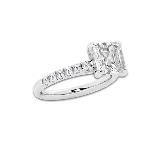 3.40 ctw Asscher Lab-Grown Diamond Pave Engagement Ring in 14K White Gold for Women | D Color, VVS1 Clarity, IGI Certified 3.00 ct Center Diamond