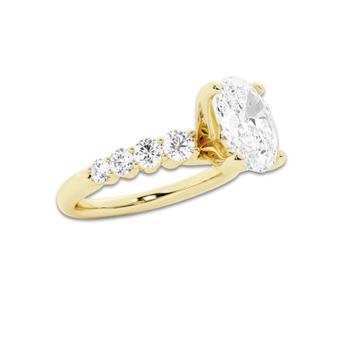 2.54 ctw Oval Lab-Grown Diamond Side Stone Engagement Ring in 14K Yellow Gold for Women | Colorless D, VVS1 Clarity, IGI Certified 2.00 Ct Center Diamond
