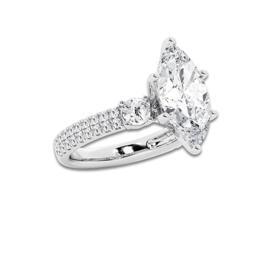 4.96 ctw Marquise Lab-Grown Diamond Three Stone Double Row Engagement Ring in Platinum for Women | E Color, VS1 Clarity, IGI Certified 4.00 ct Center Diamond