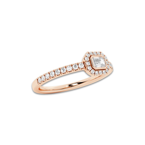 Whistle 1/3 ctw Emerald Lab Grown Diamond Halo Ring 14K Rose Gold, DE, VS1 | 1/7 ct Center