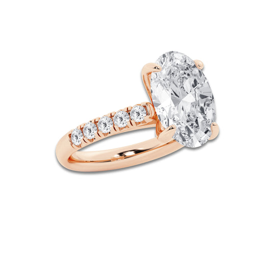 6.55 ctw Oval Lab-Grown Diamond Pave Engagement Ring in 14K Rose Gold for Women | D Color, VVS1 Clarity, IGI Certified 6.00 ct Center Diamond