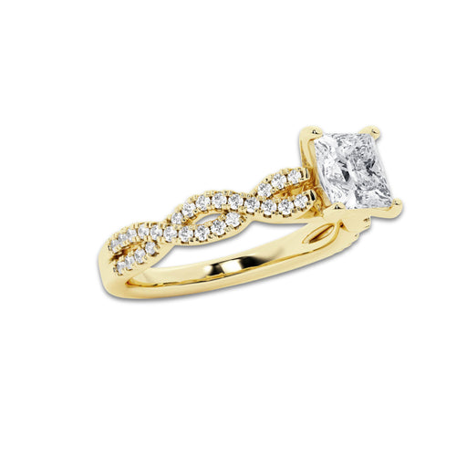 1.25 ctw Princess Lab-Grown Diamond Twisted Shank Engagement Ring in 14K Yellow Gold for Women | D Color, VVS1 Clarity, IGI Certified 1.00 ct Center Diamond