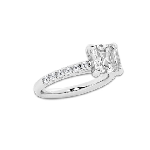 2.90 ctw Asscher Lab-Grown Diamond Pave Engagement Ring in Platinum for Women | E Color, VS1 Clarity, IGI Certified 2.50 ct Center Diamond