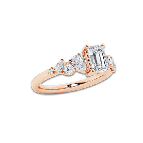1 1/2 ctw Emerald Lab Grown Diamond Side Stone Engagement Ring 14K Rose Gold, E, VS1 | 1 ct Center
