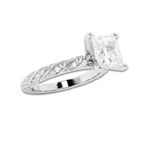2.44 ctw Princess Lab-Grown Diamond Twisted Band Engagement Ring in Platinum for Women | Colorless D, VVS1 Clarity, IGI Certified 2.00 ct Center Diamond