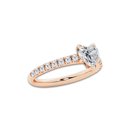 1.39 ctw Heart Lab-Grown Diamond Pave Engagement Ring in 14K Rose Gold for Women | D Color, VVS1 Clarity, IGI Certified 1.00 ct Center Diamond