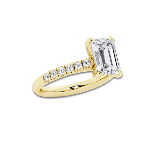 3.40 ctw Emerald Lab-Grown Diamond Pave Engagement Ring in 14K Yellow Gold for Women | D Color, VVS1 Clarity, IGI Certified 3.00 ct Center Diamond