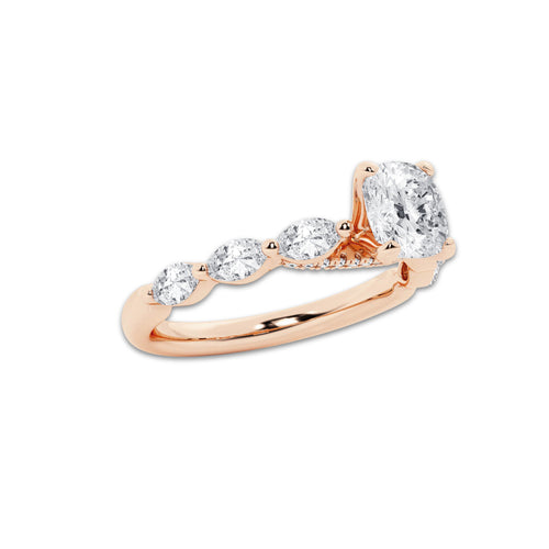 1.41 ctw Cushion Lab-Grown Diamond Marquise Side Stone Engagement Ring in 14K Rose Gold for Women | Colorless E, VS1 Clarity, IGI Certified 1.00 ct Center Diamond