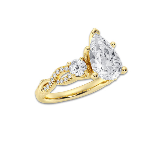 3.10 ctw Pear Lab-Grown Diamond Side Stone Engagement Ring in 14K Yellow Gold for Women | Colorless D, VVS1 Clarity, IGI Certified 2.50 ct Center Diamond