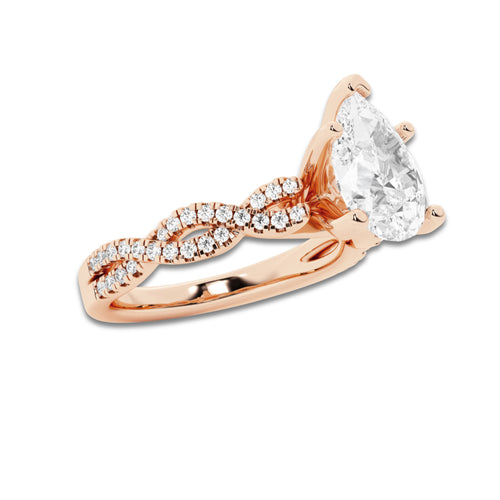 5.29 ctw Pear Lab-Grown Diamond Twisted Shank Engagement Ring in 14K Rose Gold for Women | D Color, VVS1 Clarity, IGI Certified 5.00 ct Center Diamond