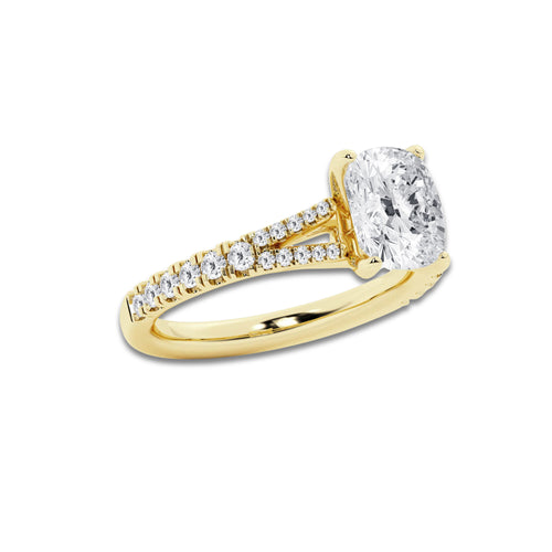 1.33 ctw Elongated Cushion Lab-Grown Diamond Split Shank Side Stone Engagement Ring in 14K Yellow Gold for Women | Colorless D, VVS1 Clarity, IGI Certified 1.00 ct Center Diamond