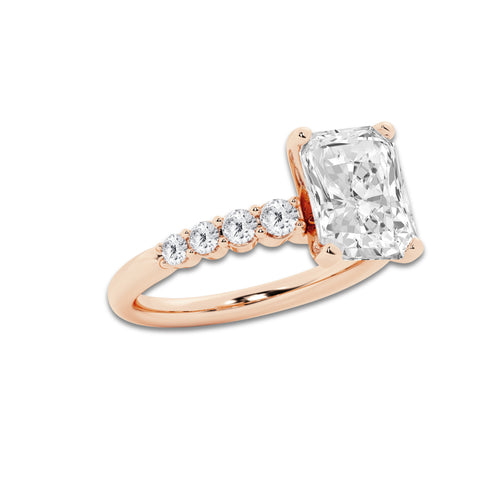 3.54 Ct Radiant Lab-Grown Diamond Half Eternity Engagement Ring in 14K Rose Gold for Female, Colorless (D), VVS1 Clarity | IGI Certified, 3.00 Ct Center Diamond