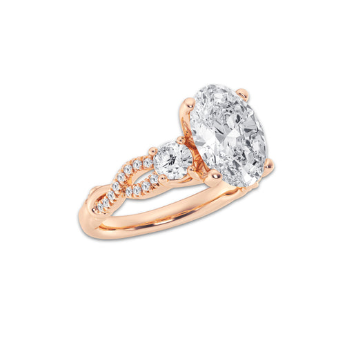 5.61 ctw Oval Lab-Grown Diamond Side Stone Engagement Ring in 14K Rose Gold for Women | Colorless D, VVS1 Clarity, IGI Certified 5.00 ct Center Diamond