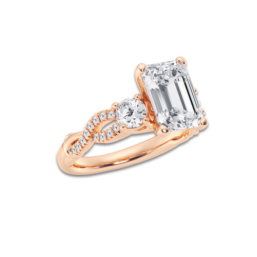 7.61 ctw Emerald Lab-Grown Diamond Side Stone Engagement Ring in 14K Rose Gold for Women | Colorless D, VVS1 Clarity, IGI Certified 7.00 ct Center Diamond