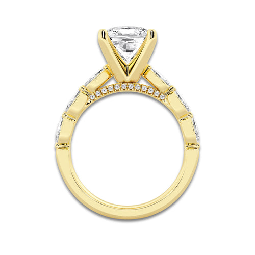 7.48 ctw Cushion Lab-Grown Diamond Marquise Side Stone Engagement Ring in 14K Yellow Gold for Women | Colorless E, VS1 Clarity, IGI Certified 7.00 ct Center Diamond