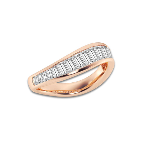 Stanza 1 1/4 ctw Baguette Lab Grown Diamond Curved Stackable Rings 14K Rose Gold, DE, VS1