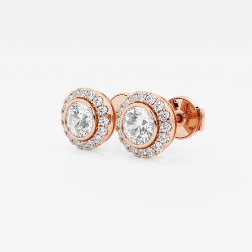 1 1/4 ctw Round Lab Grown Diamond Halo Stud Earrings 14K Rose Gold, E, VS1