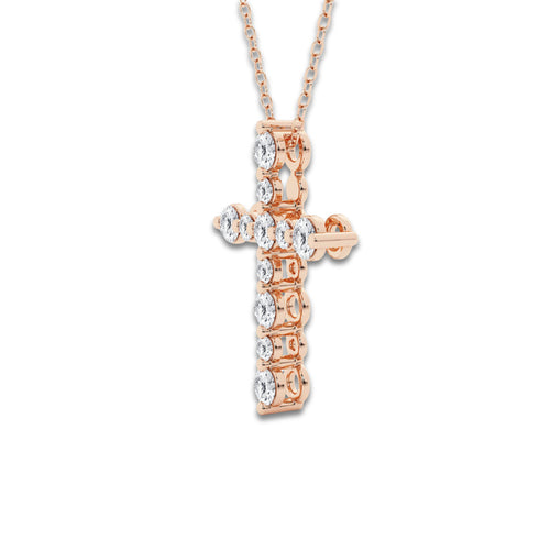 3/4 ctw Round Lab Grown Diamond Floating Cross Pendant 14K Rose Gold, DE, VS1