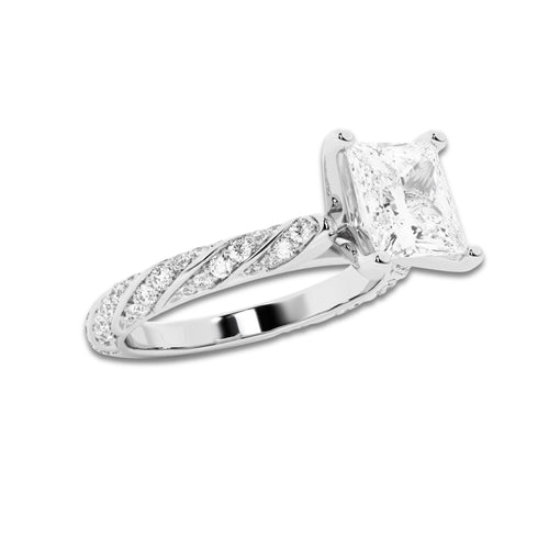 1.94 ctw Princess Lab-Grown Diamond Twisted Band Engagement Ring in 14K White Gold for Women | Colorless E, VS1 Clarity, IGI Certified 1.50 ct Center Diamond
