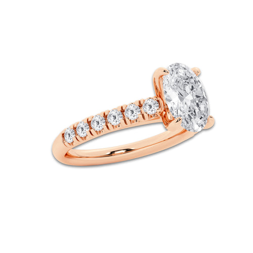 1.91 ctw Oval Lab-Grown Diamond Pave Engagement Ring in 14K Rose Gold for Women | D Color, VVS1 Clarity, IGI Certified 1.50 ct Center Diamond