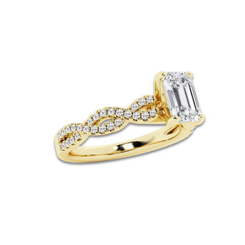 1.25 ctw Emerald Lab-Grown Diamond Twisted Shank Engagement Ring in 14K Yellow Gold for Women | E Color, VS1 Clarity, IGI Certified 1.00 ct Center Diamond