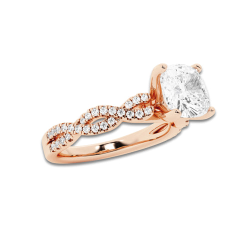 2.25 ctw Cushion Lab-Grown Diamond Twisted Shank Engagement Ring in 14K Rose Gold for Women | D Color, VVS1 Clarity, IGI Certified 2.00 ct Center Diamond