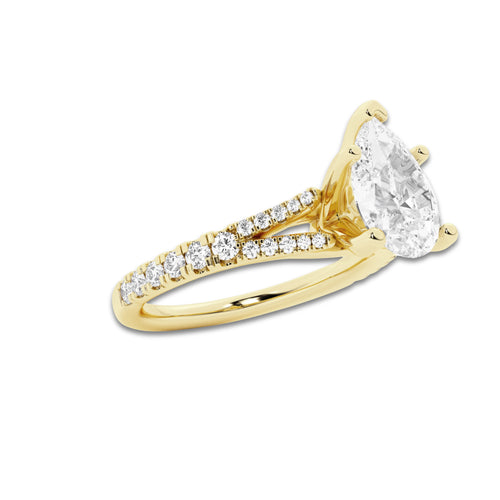 2.33 ctw Pear Lab-Grown Diamond Split Shank Side Stone Engagement Ring in 14K Yellow Gold for Women | Colorless E, VS1 Clarity, IGI Certified 2.00 ct Center Diamond