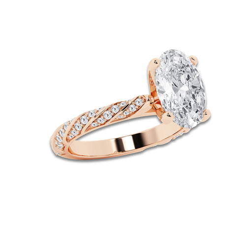 4.42 ctw Oval Lab-Grown Diamond Twisted Band Engagement Ring in 14K Rose Gold for Women | Colorless E, VS1 Clarity, IGI Certified 4.00 ct Center Diamond