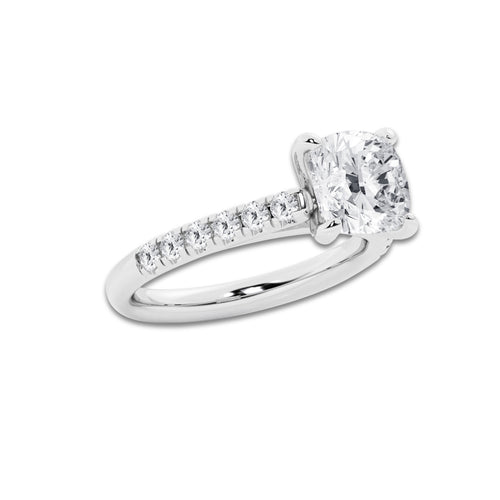 2.90 ctw Cushion Lab-Grown Diamond Pave Engagement Ring in 14K White Gold for Women | D Color, VVS1 Clarity, IGI Certified 2.50 ct Center Diamond