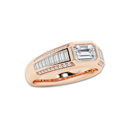 2 2/5 ctw Emerald Lab Grown Diamond with Graduated Baguette Side Stones Engagement Ring 14K Rose Gold, E, VS1 | IGI Certified, 1 1/2 ct Center
