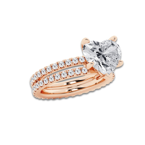 5.22 ctw Heart Lab-Grown Diamond Double Row Diamond Engagement Ring in 14K Rose Gold for Women | Colorless D, VVS1 Clarity, IGI Certified 4.00 ct Center Diamond