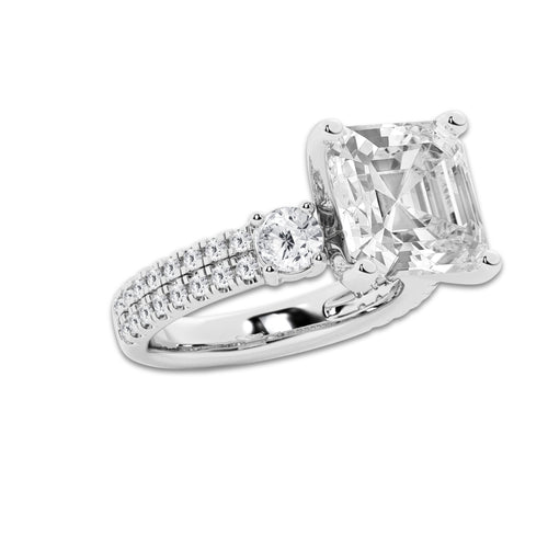 7.96 ctw Asscher Lab-Grown Diamond Three Stone Double Row Engagement Ring in Platinum for Women | D Color, VVS1 Clarity, IGI Certified 7.00 ct Center Diamond