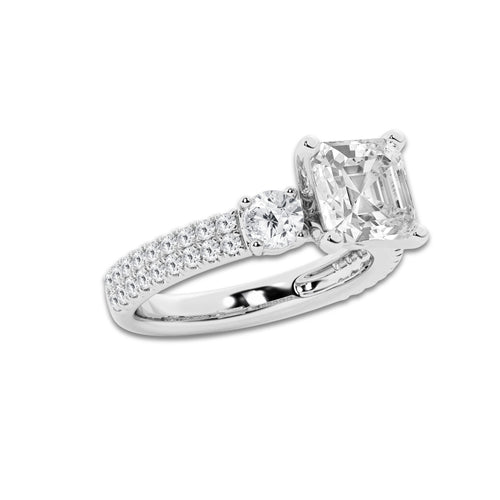 4.00 ctw Asscher Lab-Grown Diamond Three Stone Double Row Engagement Ring in 14K White Gold for Women | E Color, VS1 Clarity, IGI Certified 3.00 ct Center Diamond