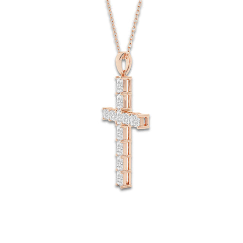 2 ctw Radiant Lab Grown Diamond Cross Pendant 14K Rose Gold, DE, VS1