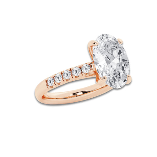 5.43 ctw Oval Lab-Grown Diamond Pave Engagement Ring in 14K Rose Gold for Women | D Color, VVS1 Clarity, IGI Certified 5.00 ct Center Diamond