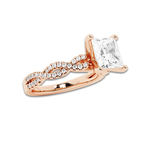 2.25 ctw Princess Lab-Grown Diamond Twisted Shank Engagement Ring in 14K Rose Gold for Women | D Color, VVS1 Clarity, IGI Certified 2.00 ct Center Diamond