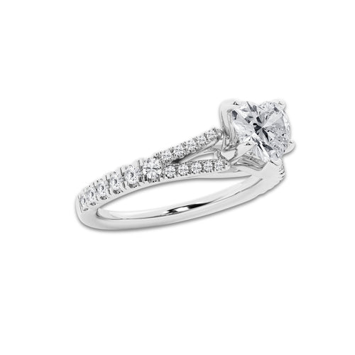 1.33 ctw Heart Lab-Grown Diamond Split Shank Side Stone Engagement Ring in Platinum for Women | Colorless E, VS1 Clarity, IGI Certified 1.00 ct Center Diamond