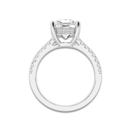2.78 ctw Cushion Lab-Grown Diamond Hidden Halo Side Stone Engagement Ring in 18K White Gold for Women | Colorless E, VS1 Clarity, IGI Certified 2.50 ct Center Diamond