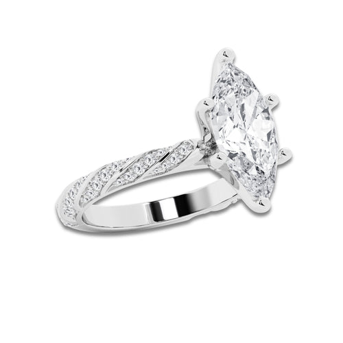3.44 ctw Marquise Lab-Grown Diamond Twisted Band Engagement Ring in 14K White Gold for Women | Colorless D, VVS1 Clarity, IGI Certified 3.00 ct Center Diamond