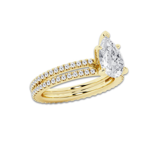 2.19 ctw Pear Lab-Grown Diamond Double Row Diamond Engagement Ring in 14K Yellow Gold for Women | Colorless E, VS1 Clarity, IGI Certified 1.50 ct Center Diamond