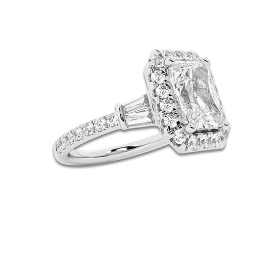 2 7/8 ctw Radiant Lab Grown Diamond Double Baguette Halo Engagement Ring Platinum, D, VVS | 2 ct Center