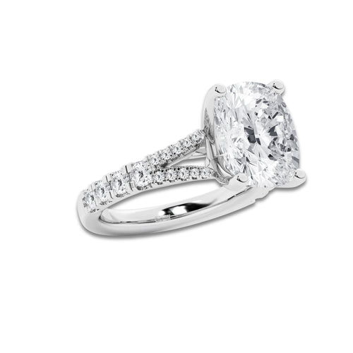 6.66 ctw Elongated Cushion Lab-Grown Diamond Split Shank Side Stone Engagement Ring in Platinum for Women | Colorless E, VS1 Clarity, IGI Certified 6.00 ct Center Diamond