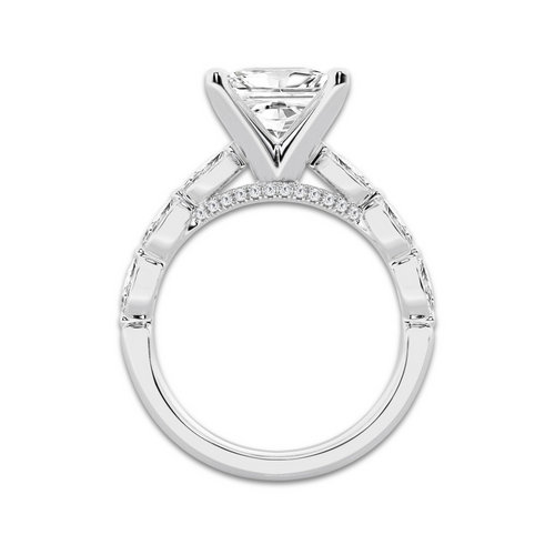 2.98 ctw Princess Lab-Grown Diamond Marquise Side Stone Engagement Ring in Platinum for Women | Colorless E, VS1 Clarity, IGI Certified 2.50 ct Center Diamond