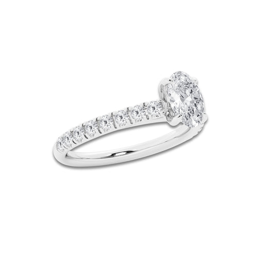 1.14 ctw Oval Lab-Grown Diamond Pave Engagement Ring in 14K White Gold for Women | E Color, VS1 Clarity, IGI Certified 0.75 ct Center Diamond