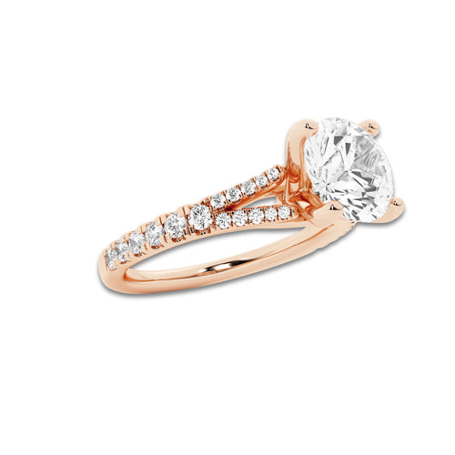 1.83 ctw Round Lab-Grown Diamond Split Shank Side Stone Engagement Ring in 14K Rose Gold for Women | Colorless E, VS1 Clarity, IGI Certified 1.50 ct Center Diamond