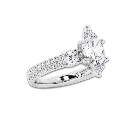 3.50 ctw Marquise Lab-Grown Diamond Three Stone Double Row Engagement Ring in 14K White Gold for Women | E Color, VS1 Clarity, IGI Certified 2.50 ct Center Diamond